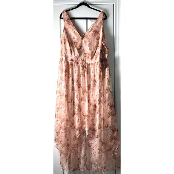 Adrianna Pappel Dress‎ Women Pink Tie High To Low Hem Maxie Size 18W Y2k Beachy - Picture 2 of 16